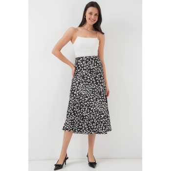 Kadın Siyah Beyaz Desenli Saten Etek 15806