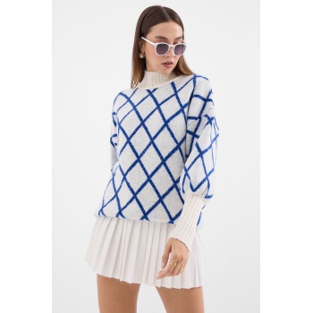 15889 Balıkçı Yaka Oversize Triko Kazak - Saks