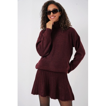 15891 Kazak Etek Triko İkili Takım - Bordo