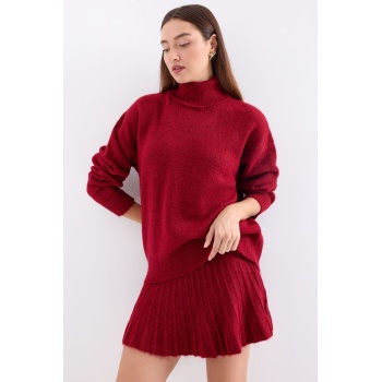 15891 Kazak Etek Triko İkili Takım - Kırmızı