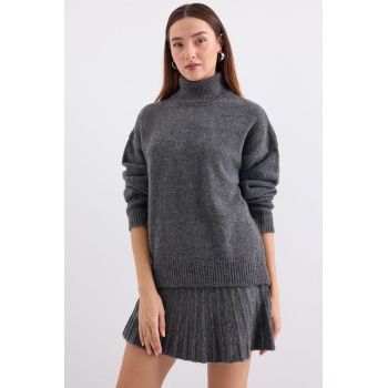 15891 Kazak Etek Triko İkili Takım - Antrasit