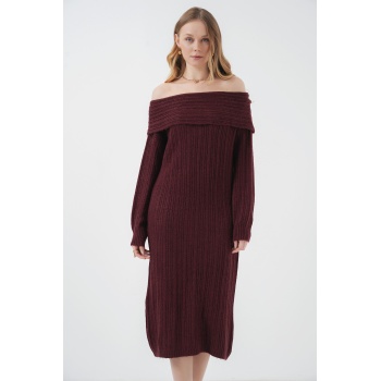 15920 Madonna Yaka Oversize Triko Elbise - Bordo