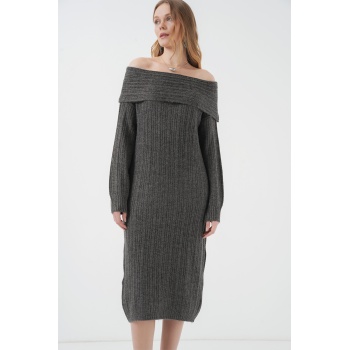 15920 Madonna Yaka Oversize Triko Elbise - Antrasit