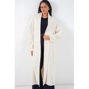 Kadın Uzun Oversize Triko Hırka 15924 - Ekru