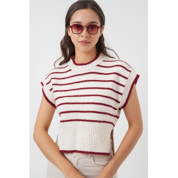 Kadın Çizgili Triko Süveter 15926 - Bordo