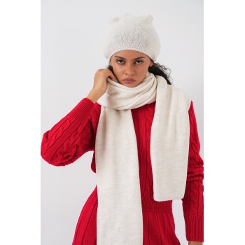 Kadın Triko Atkı Bere 15939 - Ekru