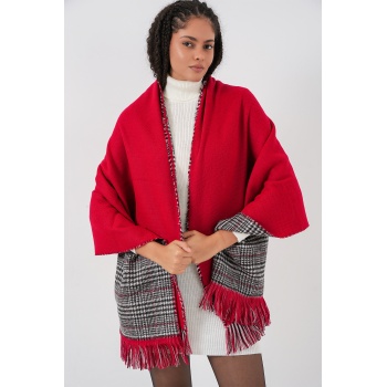 Kadın Yumuşak Dokulu Kalın Şal Atkı 15951 - Kırmızı