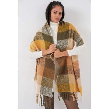 Kadın Yumuşak Dokulu Kalın Şal Atkı 15951 - Hardal