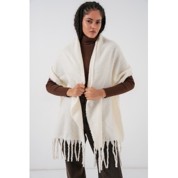 Kadın Yumuşak Dokulu Kalın Şal Atkı 15951 - Ekru