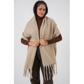 Kadın Yumuşak Dokulu Kalın Şal Atkı 15951 - A.Bej