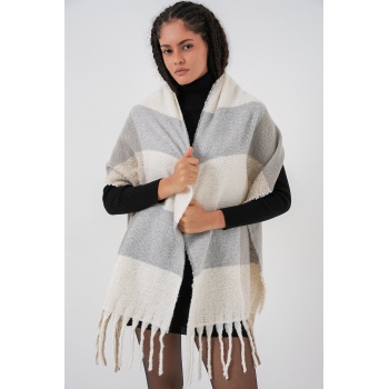 Kadın Yumuşak Dokulu Kalın Şal Atkı 15951 - A.Gri