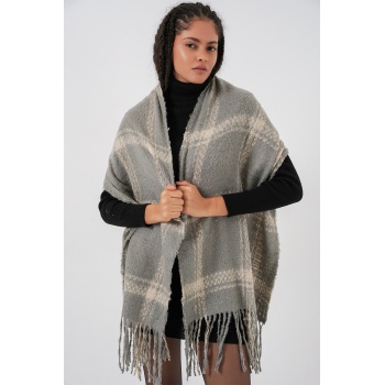 Kadın Yumuşak Dokulu Kalın Şal Atkı 15951 - F.Gri