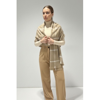 Kadın Yumuşak Dokulu Kalın Şal Atkı 15951 - Taş