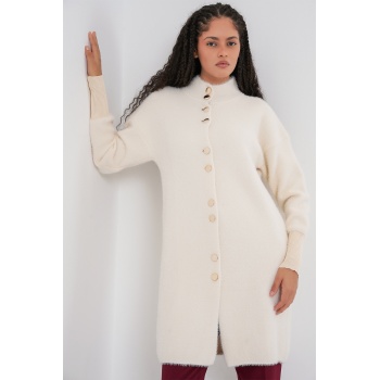 Kadın Yumuşak Dokulu Uzun Triko Hırka 15953 - Ekru