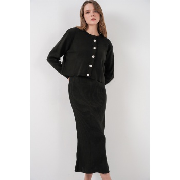 Kadın Hırka Elbise Triko İkili Takım 15960 - Siyah