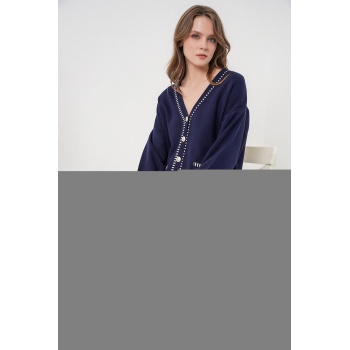 Kadın Nakışlı Triko Hırka Pantolon İkili Takım 15963 - Lacivert