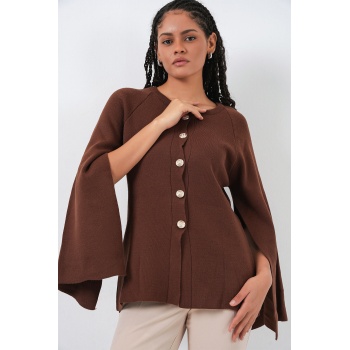 Kadın Triko Panço Hırka 15965 - Kahverengi