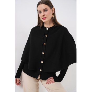 Kadın Pelerinli Triko Hırka 15967 - Siyah