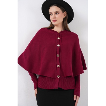 Kadın Pelerinli Triko Hırka 15967 - Bordo