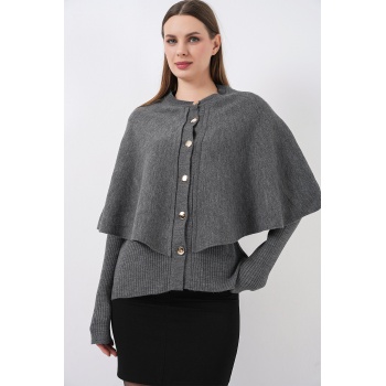 Kadın Pelerinli Triko Hırka 15967 - Antrasit