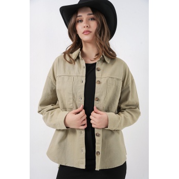20192 Oversize Gabardin Gömlek Ceket - Haki
