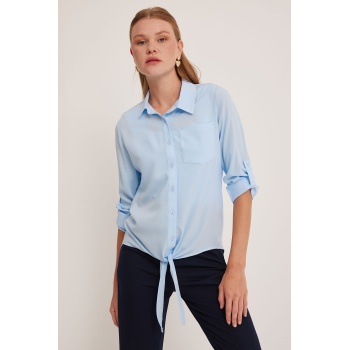 Kadın Mavi Viskon Gömlek 20237