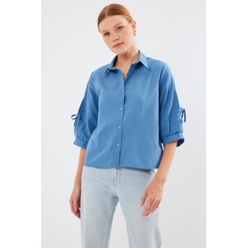 20246 Kol Detaylı Crop Gömlek - İndigo