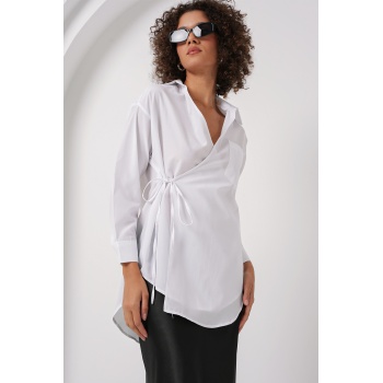 20271 Uzun Kruvaze Gömlek - Beyaz