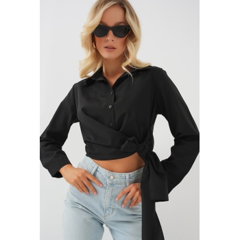 Kadın Bağlamalı Uzun Kol Gömlek 20325 - Siyah