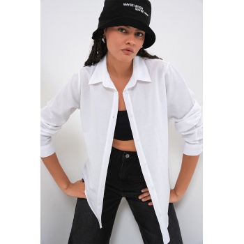 Kadın Oversize Basic Gömlek 20349 - Beyaz