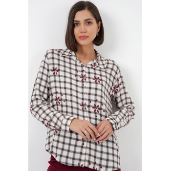 Kadın Desenli Oversize Viskon Gömlek 20371 - Siyah