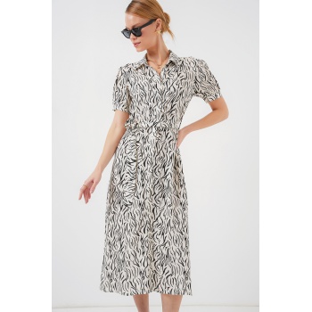 2213 Kısa Kol Viskon Elbise - C.Beyaz