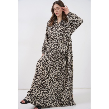 Kadın Bej Siyah Viskon Tesettür Elbise 2423