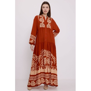 Kadın Kiremit Vizon Viskon Tesettür Elbise 2423