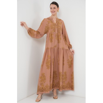 Vizon Gold Desenli Tesettür Elbise 2423