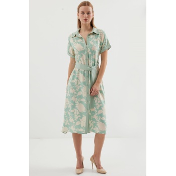 2455 Desenli Gömlek Elbise - Çağla