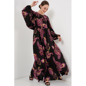 Kadın Balon Kol Uzun Tesettür Elbise 2464 - Y.Fuşya