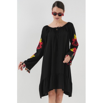 Nakışlı Midi Elbise 2531 - Siyah