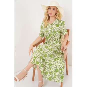 Kadın Kısa Kol Desenli Elbise 2560 - E.Yeşil