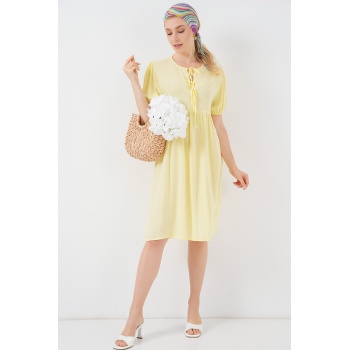 Kadın Bağcıklı Midi Elbise 2575 - Sarı
