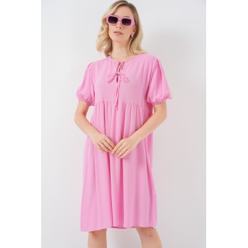 Kadın Bağcıklı Midi Elbise 2575 - Pembe