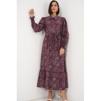 Kadın Kuşaklı Tesettür Elbise 2589 - Bordo