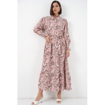 Kadın Kuşaklı Tesettür Elbise 2589 - Pembe