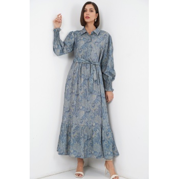 Kadın Kuşaklı Tesettür Elbise 2589 - Mint