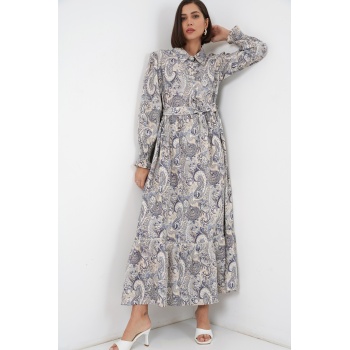 Kadın Kuşaklı Tesettür Elbise 2589 - Taş