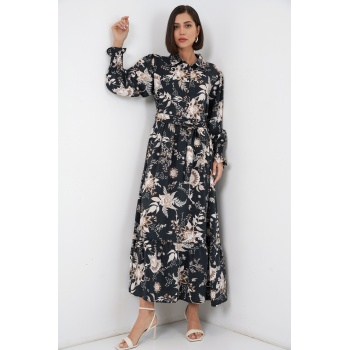 Kadın Kuşaklı Tesettür Elbise 2589 - Y.Siyah