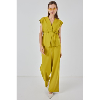 Kadın Yelek Pantolon Kumaş Takım 30050 - Yağ Yeşil