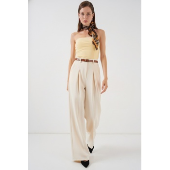 Kadın Yüksek Bel Palazzo Pantolon 30051 - Krem