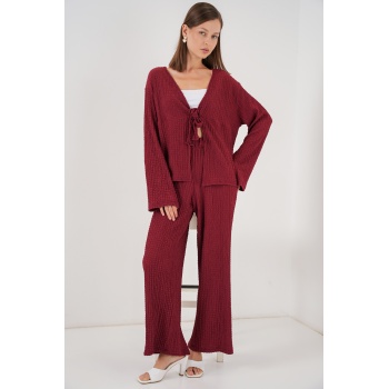 Kadın Örme Bluz Pantolon İkili Takım 30052 - Bordo