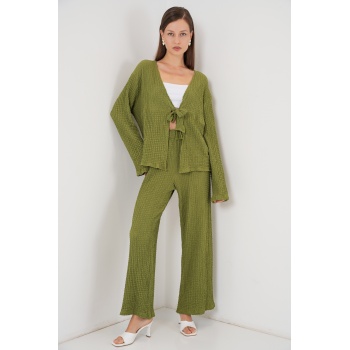 Kadın Örme Bluz Pantolon İkili Takım 30052 - E.Yeşil